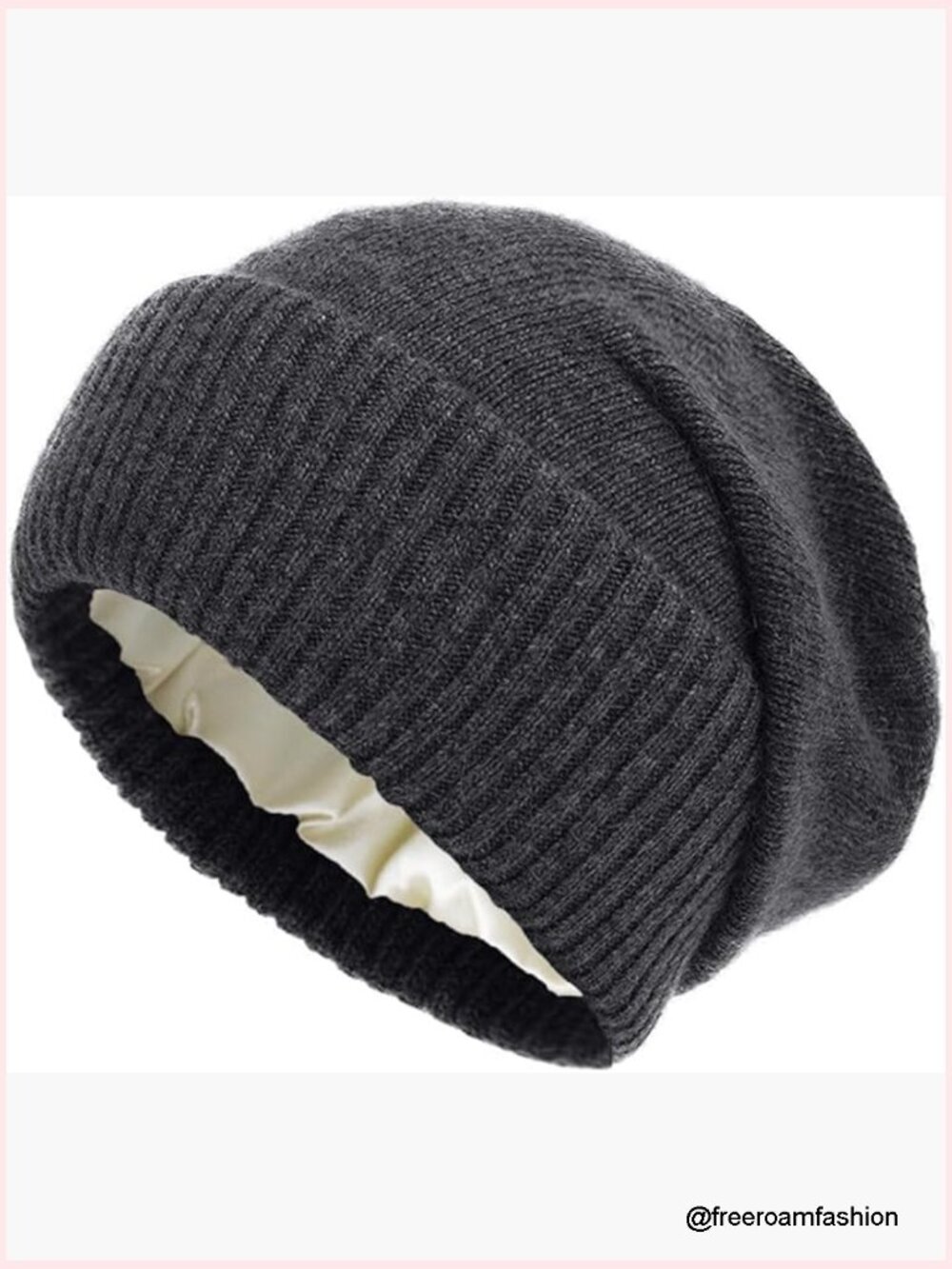 Satin Lined Beanie for Women Winter Hat Cuffed Slouchy Knit Hat Hair Protection